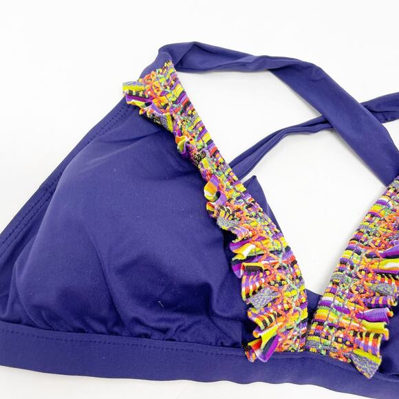 Lucky Brand Purple Multicolor Ruffle Bikini Top - Medium - Picture 2 of 4